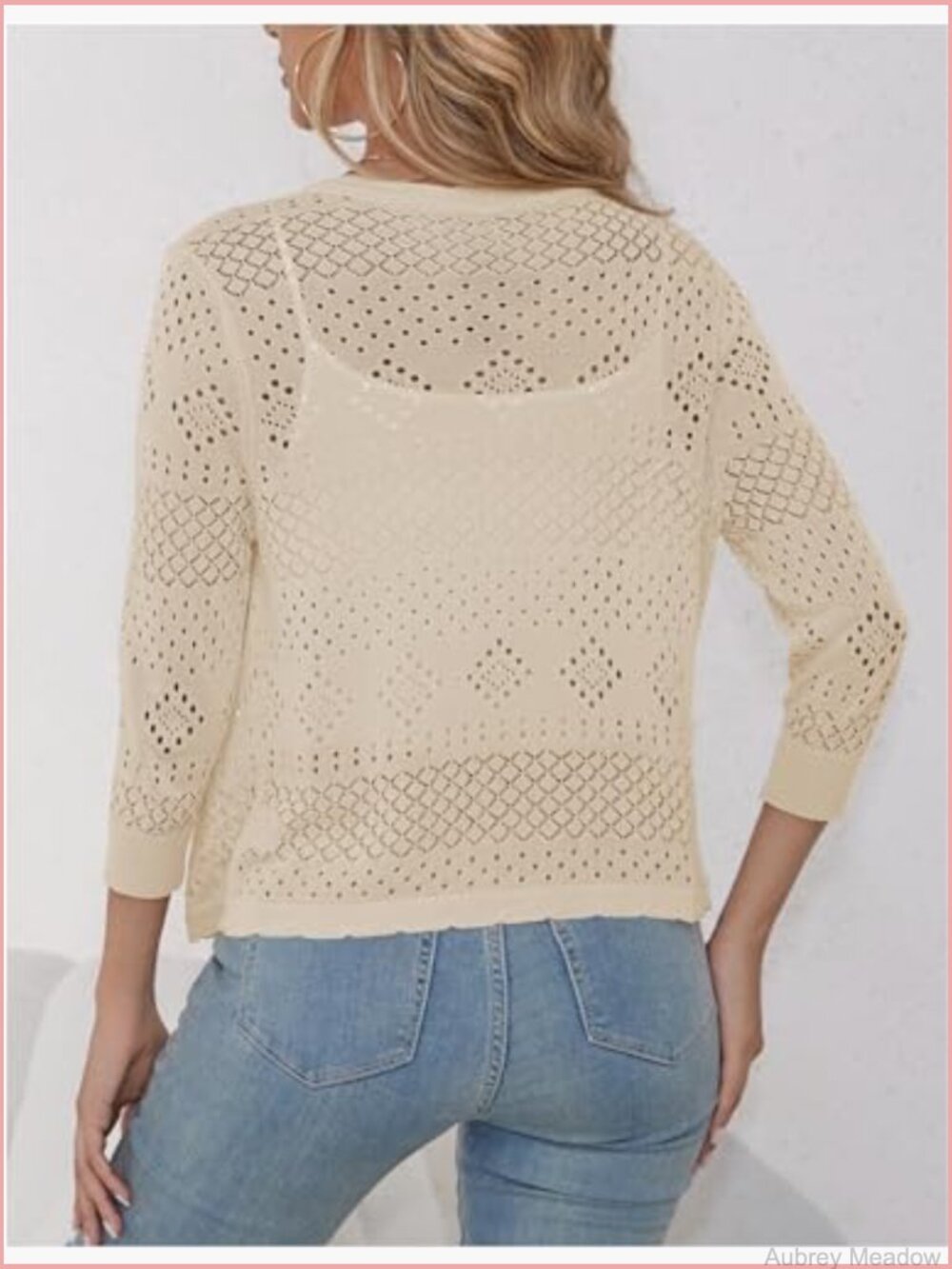 Cropped Cardigan Lightweight Summer Sweater 3/4 Sleeve Open Front Shrug - Picture 4 of 4
